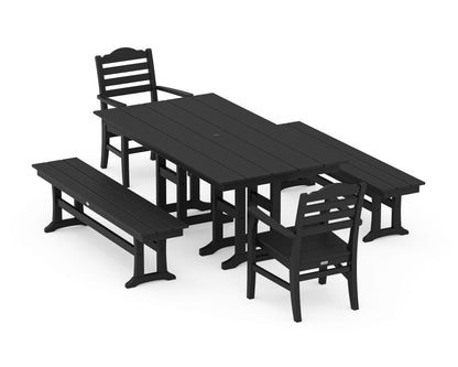 POLYWOOD® Savannah 5-Piece Farmhouse Dining Set with Benches in Black
