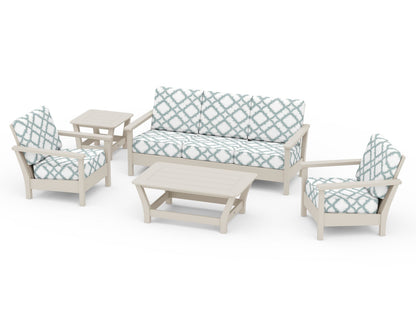 POLYWOOD® Harbour 5-Piece Deep Seating Set in Sand / Trellis Glacier Spa