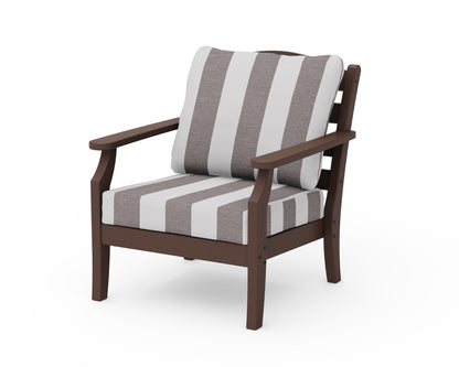 Draper James™ by  POLYWOOD® Savannah Deep Seating Chair in Mahogany / Cabana Stripe Grey Mist