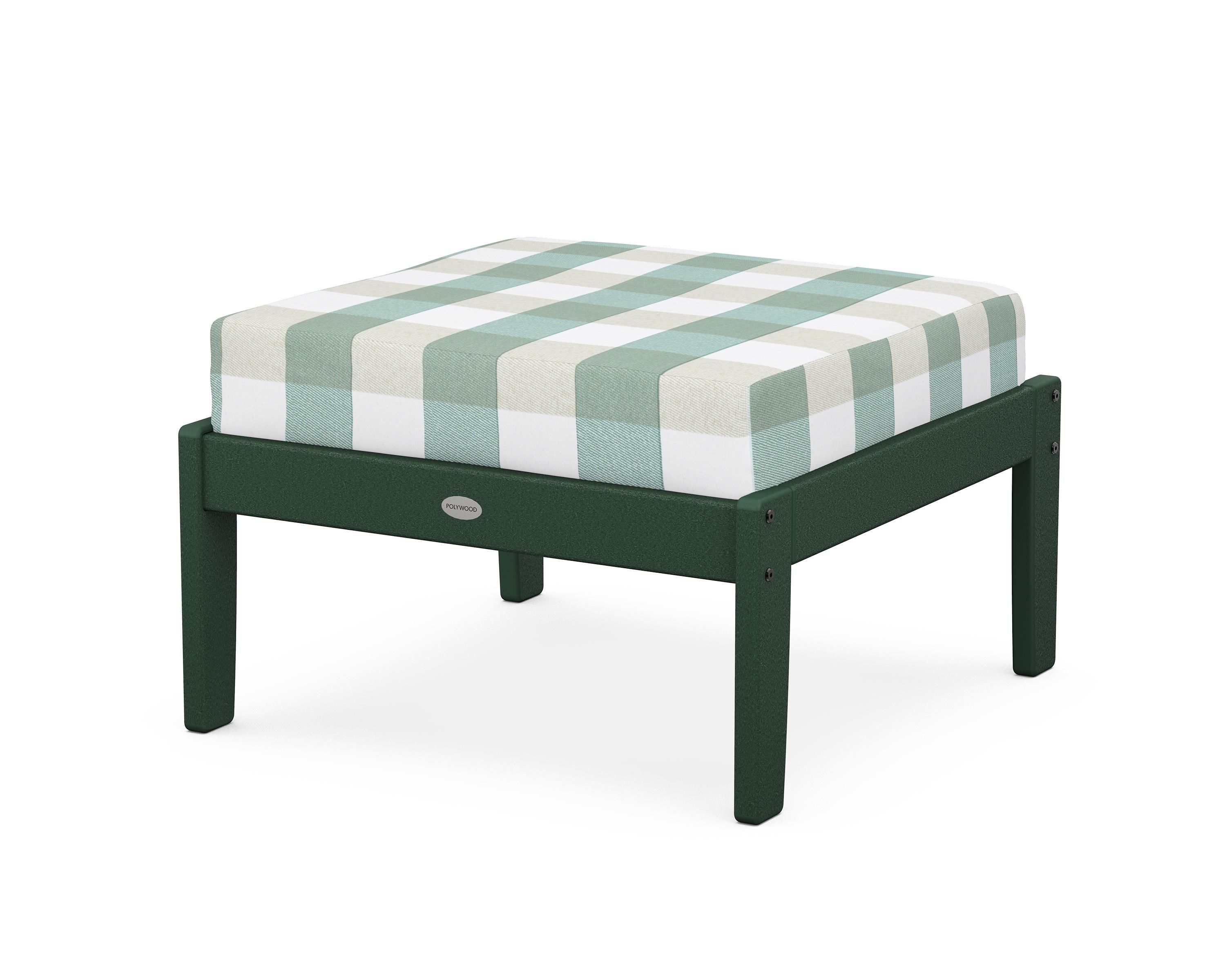 POLYWOOD® Braxton Deep Seating Ottoman in Green / Buffalo Plaid Glacier Spa