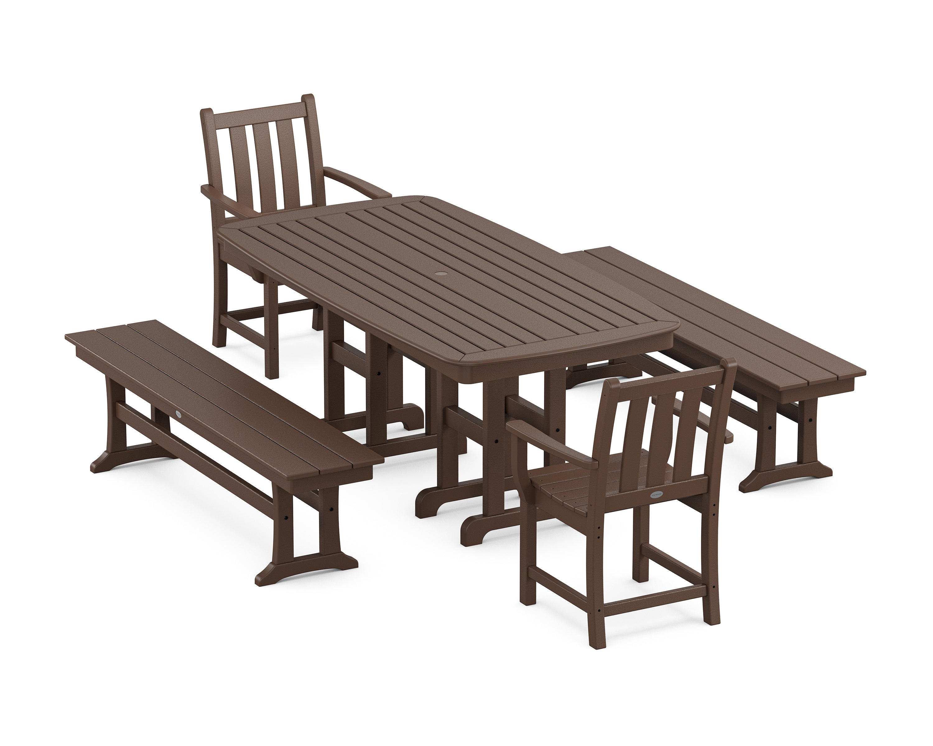 POLYWOOD® Traditional Garden 5-Piece Dining Set with Benches in Mahogany