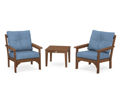 POLYWOOD® Vineyard 3-Piece Deep Seating Set in Teak / Sky Blue