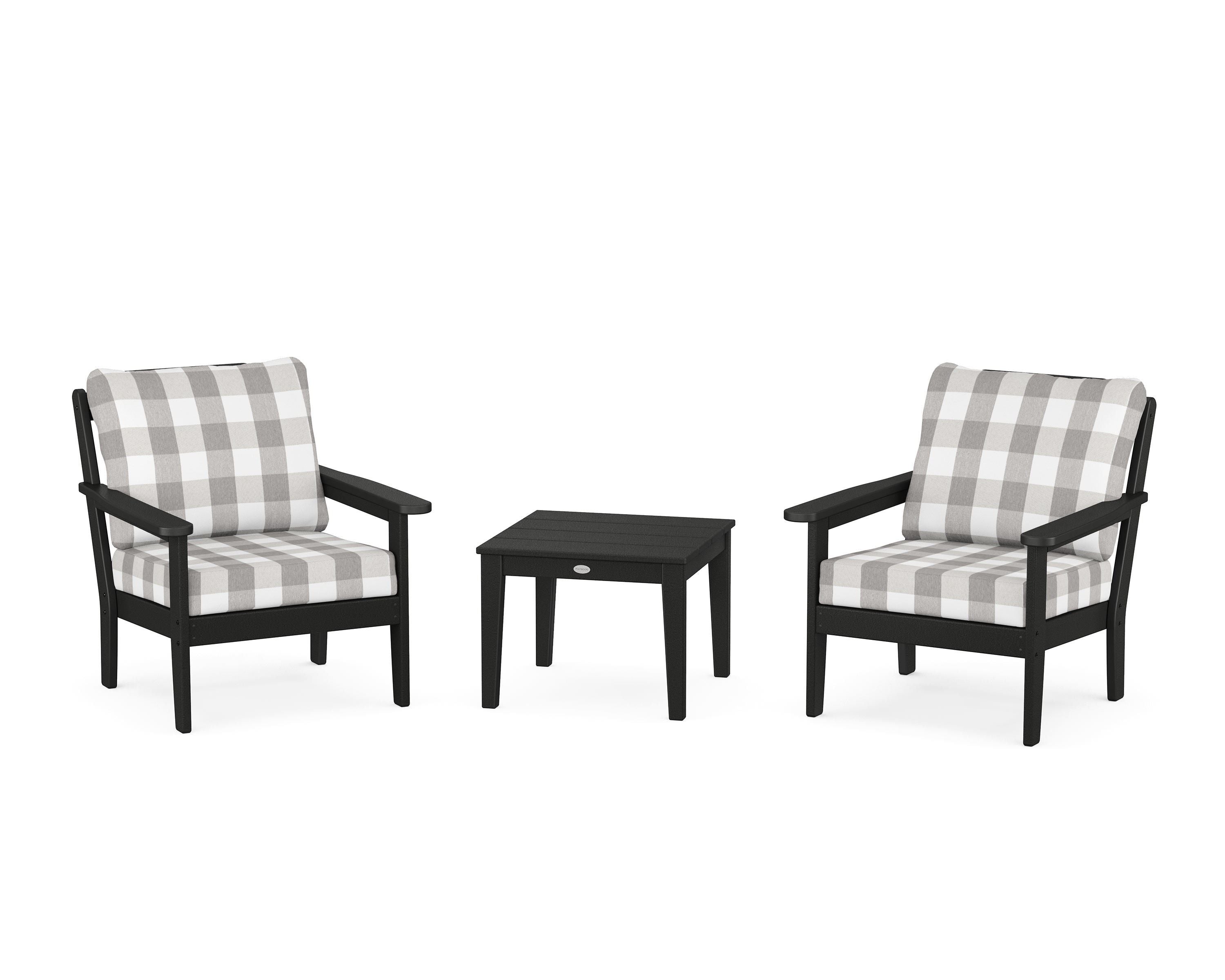 Country Living Cottage 3-Piece Deep Seating Set in Black / Buffalo Plaid Grey Mist