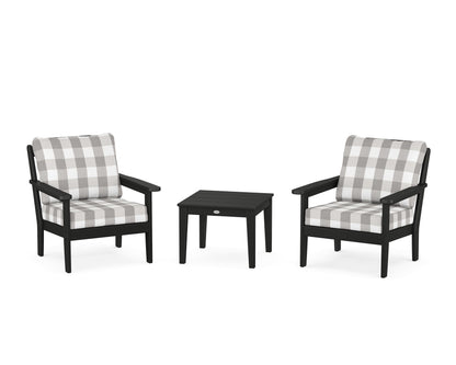 Country Living Cottage 3-Piece Deep Seating Set in Black / Buffalo Plaid Grey Mist