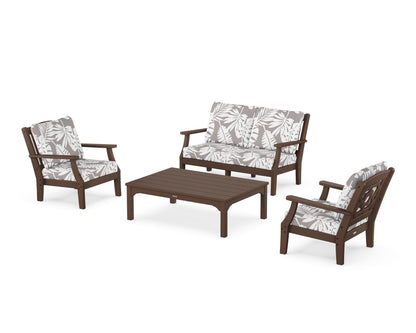 Martha Stewart by POLYWOOD® Chinoiserie 4-Piece Deep Seating Set with Loveseat in Mahogany / Leaf Grey Mist