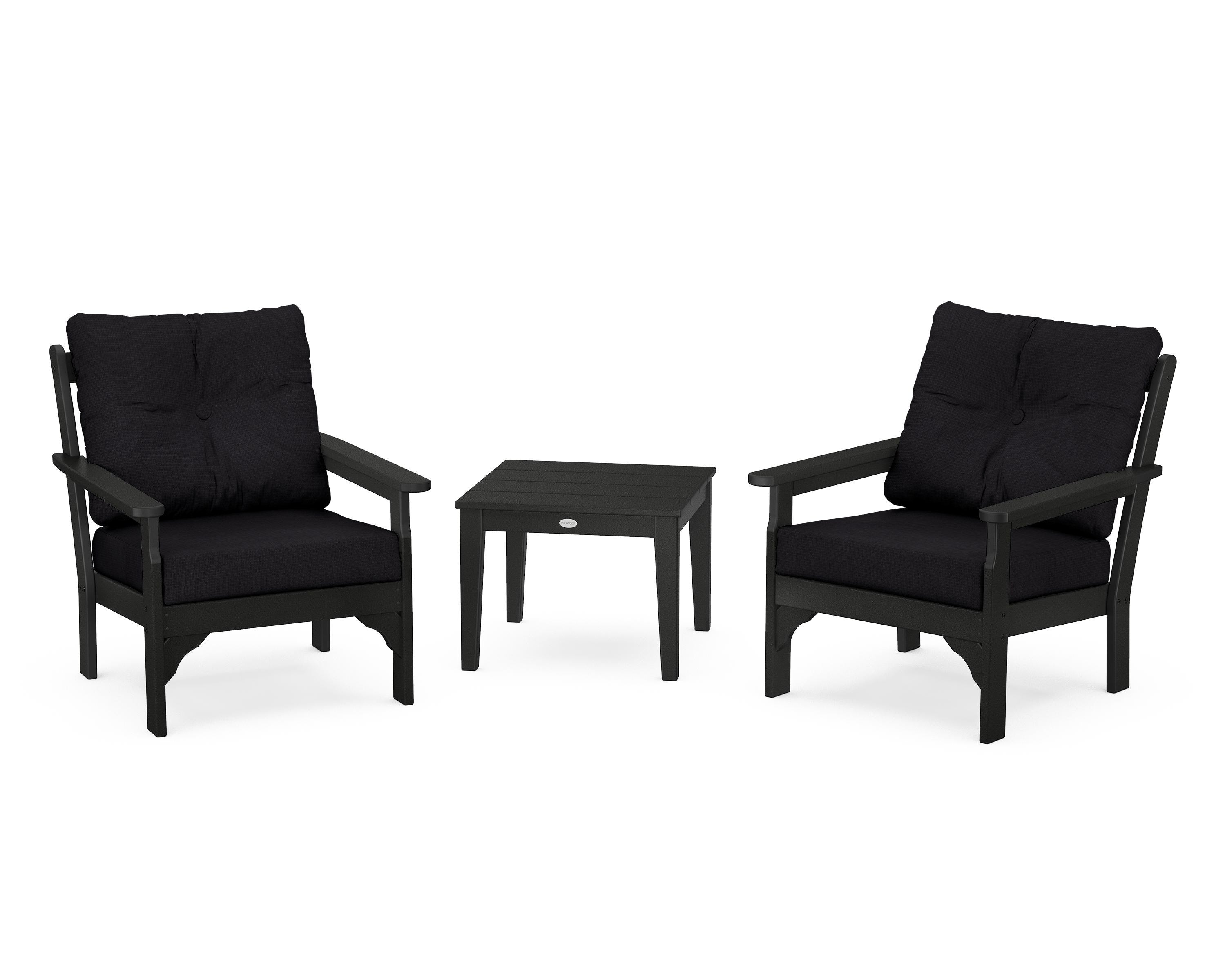 POLYWOOD® Vineyard 3-Piece Deep Seating Set in Black / Midnight Linen