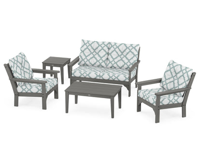 POLYWOOD® Vineyard 5-Piece Deep Seating Set in Slate Grey / Trellis Glacier Spa