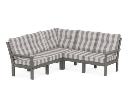 POLYWOOD® Vineyard 5-Piece Sectional in Slate Grey / Buffalo Plaid Grey Mist