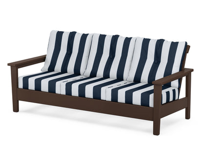 POLYWOOD® Prescott Deep Seating Sofa in Mahogany / Cabana Stripe Marine Indigo