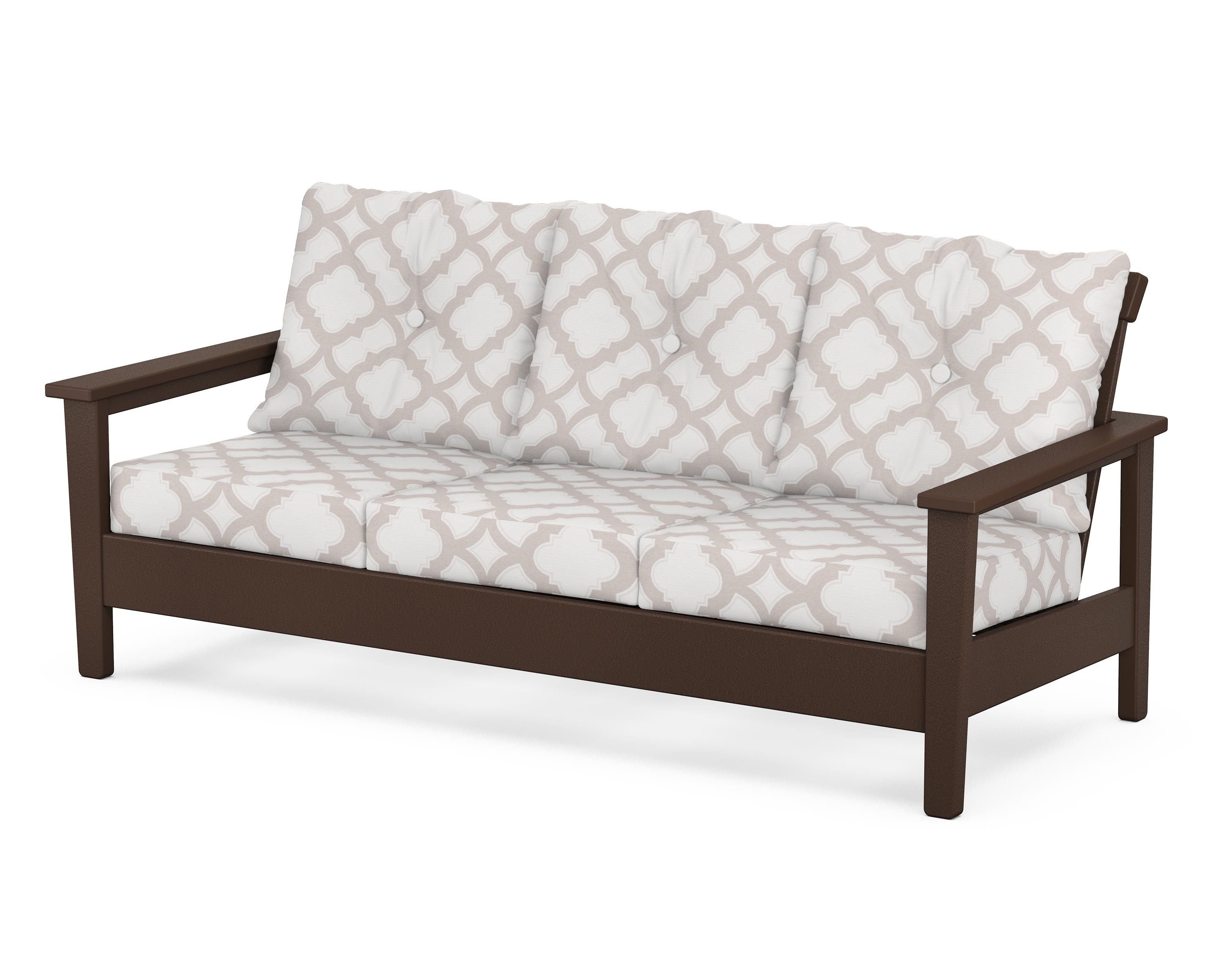 POLYWOOD® Prescott Deep Seating Sofa in Mahogany / Trellis Dune Burlap