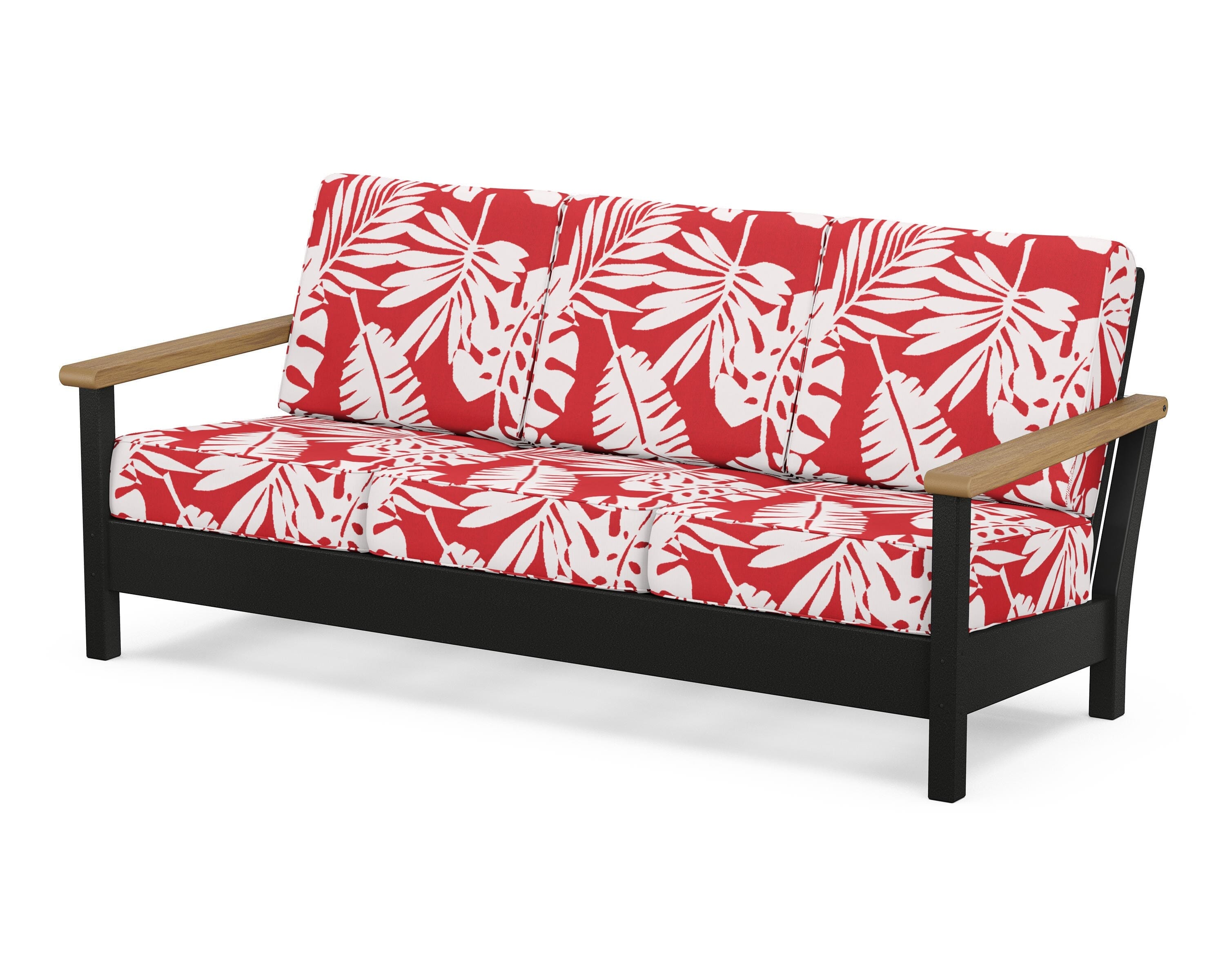 POLYWOOD® Harbour Deep Seating Sofa in Black / Natural / Leaf Crimson