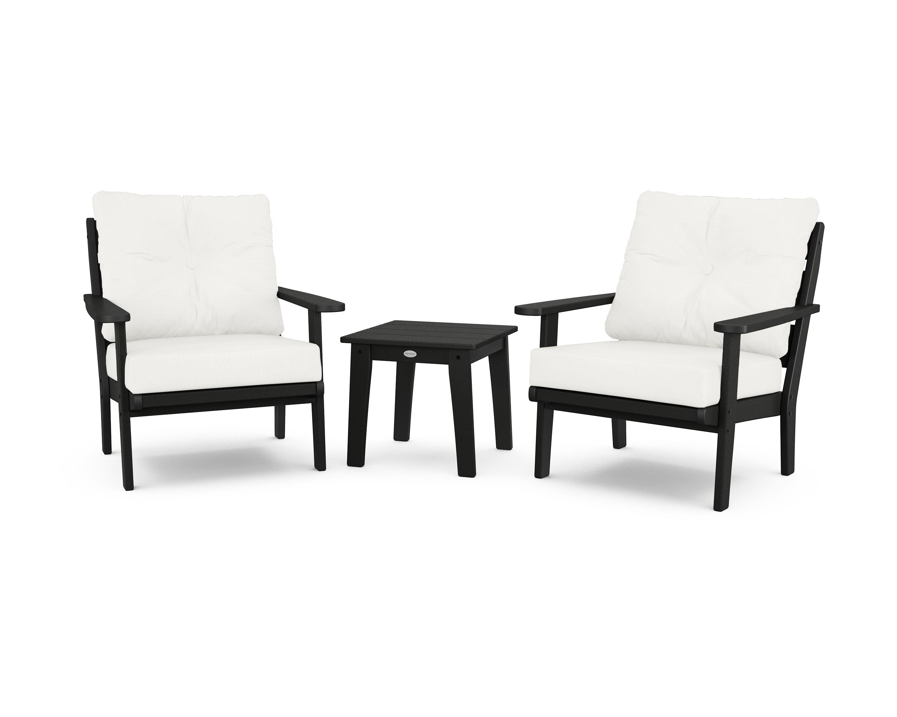 POLYWOOD® Lakeside 3-Piece Deep Seating Chair Set in Black / Natural Linen