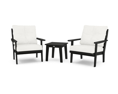 POLYWOOD® Lakeside 3-Piece Deep Seating Chair Set in Black / Natural Linen