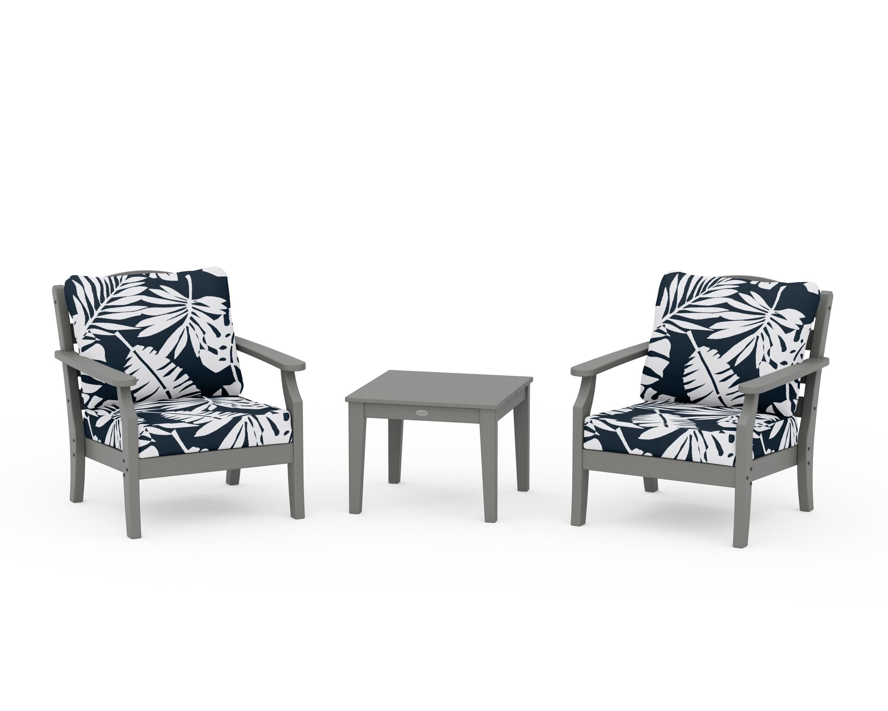 Draper James™ by  POLYWOOD® Savannah 3-Piece Deep Seating Set in Slate Grey / Leaf Marine Indigo