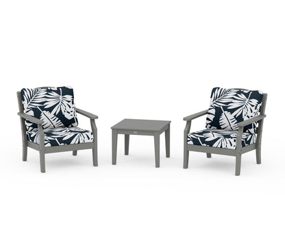 Draper James™ by  POLYWOOD® Savannah 3-Piece Deep Seating Set in Slate Grey / Leaf Marine Indigo
