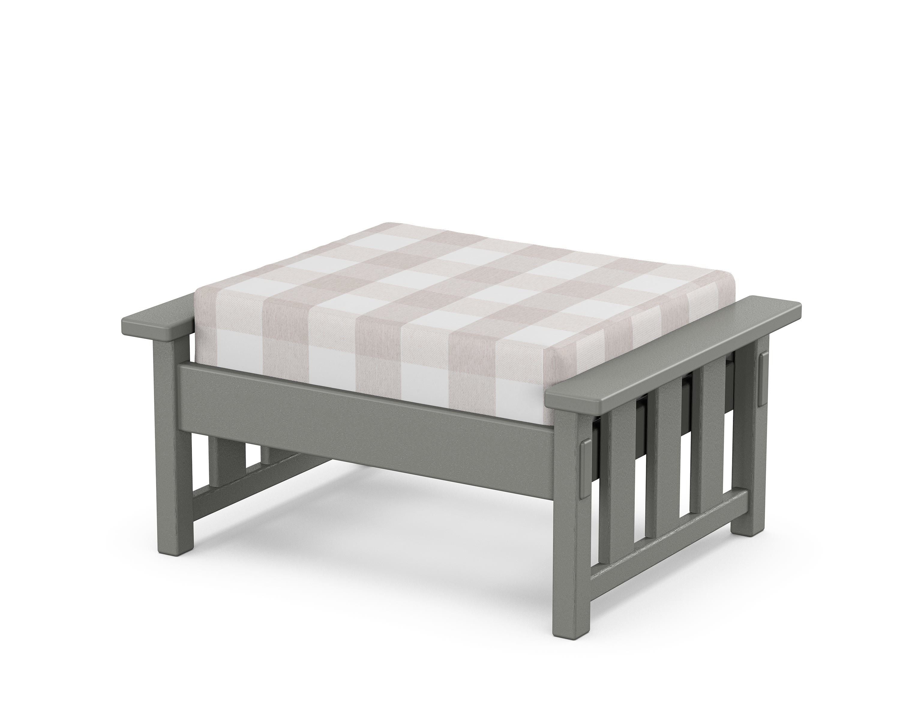 Martha Stewart by POLYWOOD® Acadia Deep Seating Ottoman in Slate Grey / Buffalo Plaid Dune Burlap