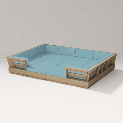 PW Designer Series Elevate 12-Piece Pit Sectional in Vintage Sahara / Lattice Sky Blue