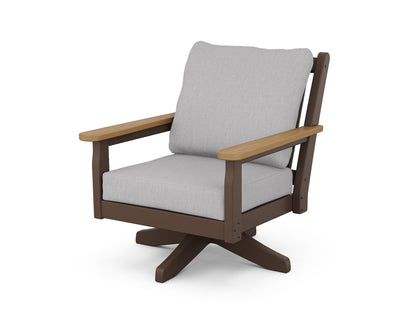 POLYWOOD® Chippendale Deep Seating Swivel Chair in Mahogany / Natural / Granite