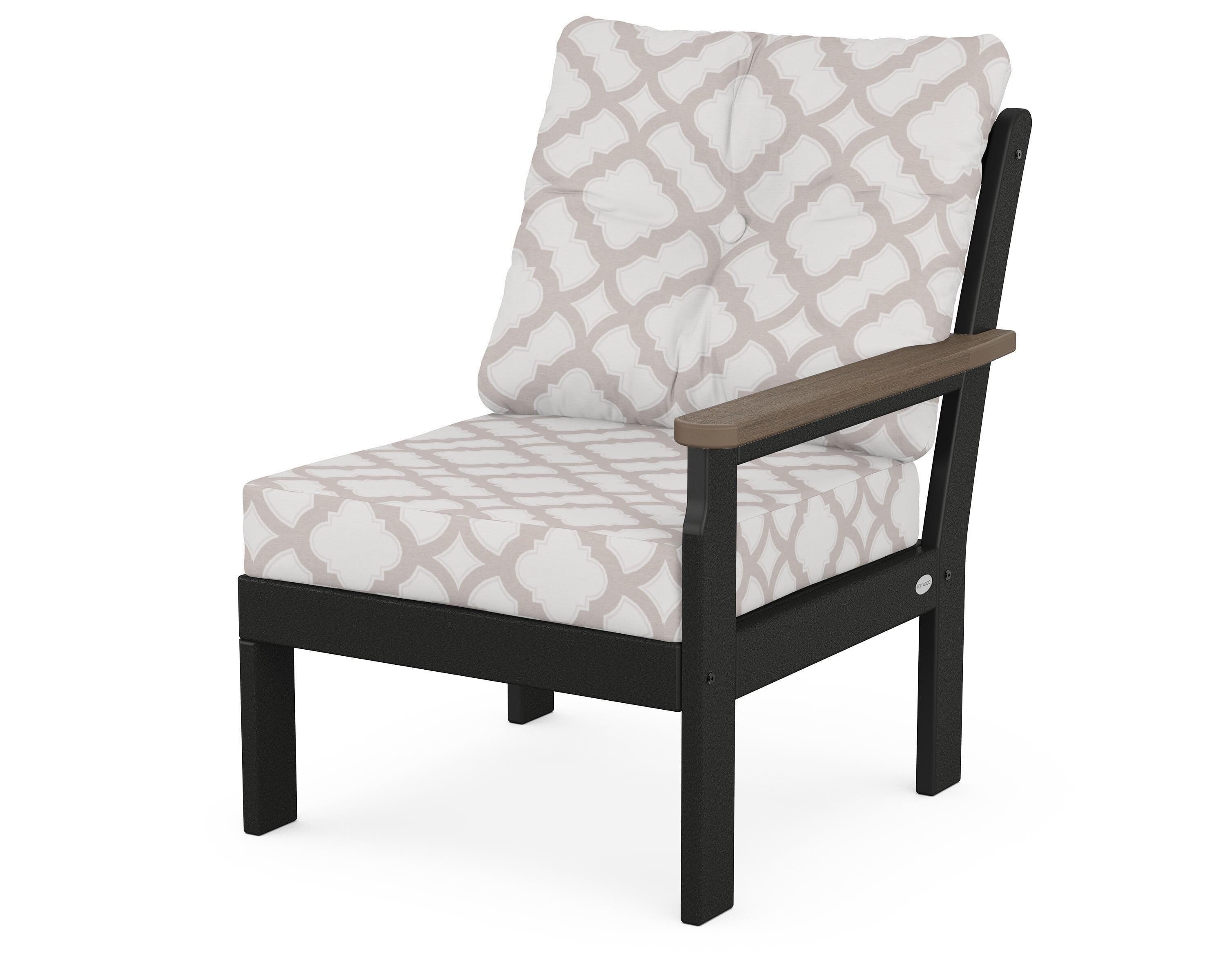 POLYWOOD® Vineyard Modular Right Arm Chair in Black / Kona / Trellis Dune Burlap