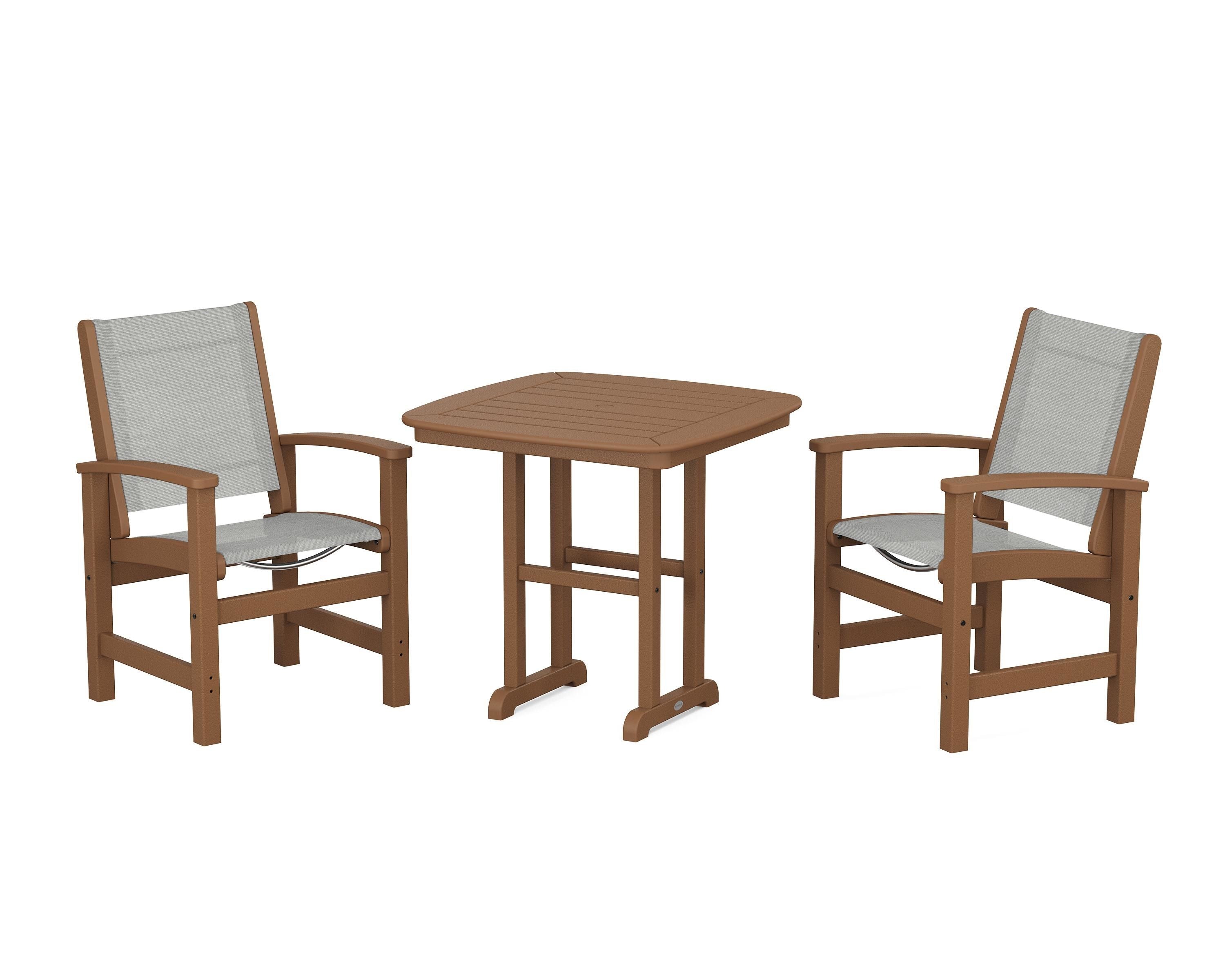 POLYWOOD® Coastal 3-Piece Dining Set in Teak / Metallic Sling