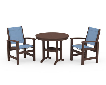 POLYWOOD® Coastal 3-Piece Round Dining Set in Mahogany / Poolside Sling