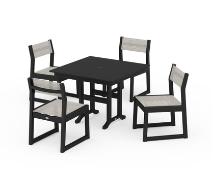 POLYWOOD® EDGE Sling Side Chair 5-Piece Farmhouse Dining Set in Black / Birch Sling