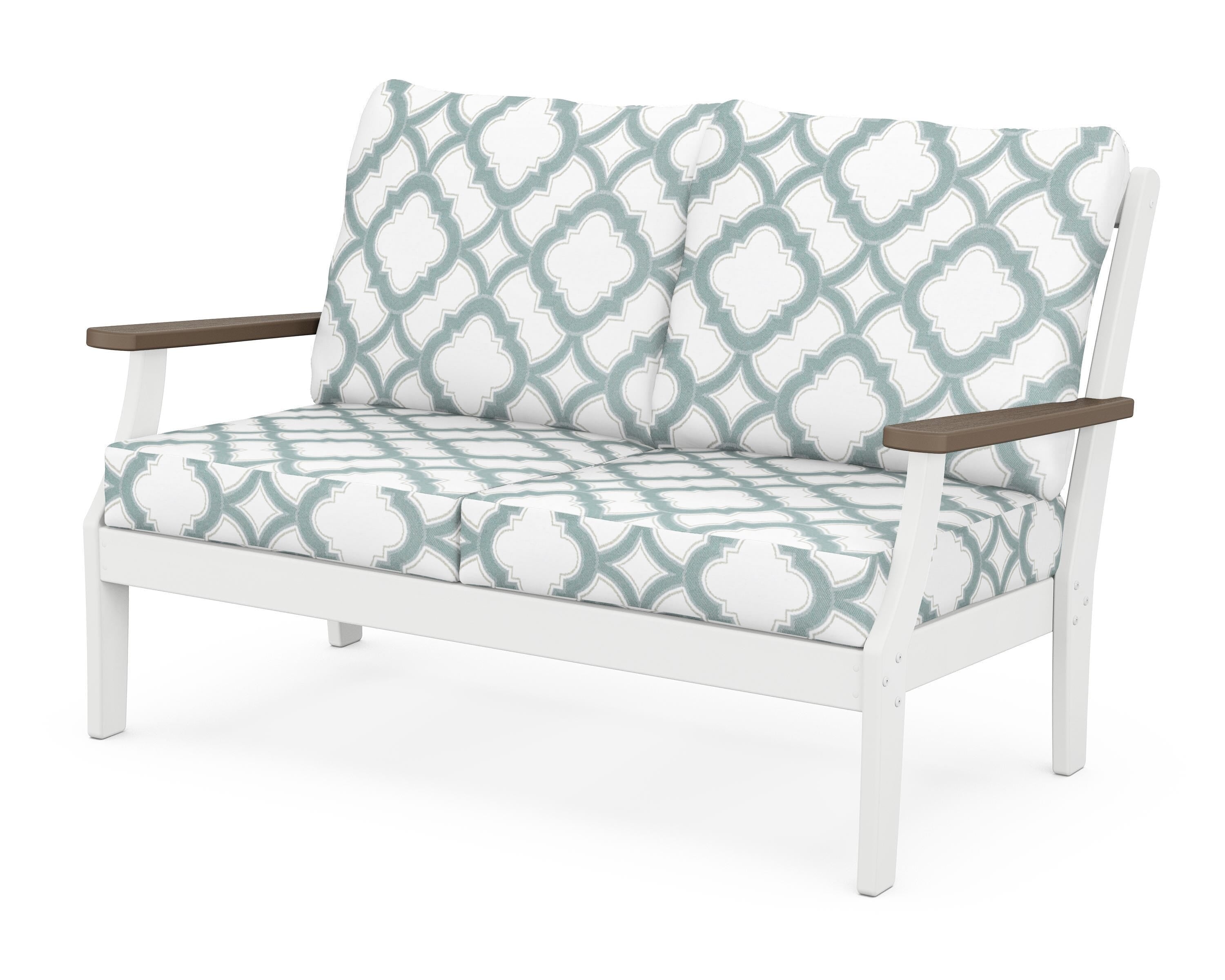 POLYWOOD® Braxton Deep Seating Loveseat in White / Kona / Trellis Glacier Spa