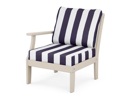 POLYWOOD® Braxton Modular Left Arm Chair in Sand / Cabana Stripe Navy