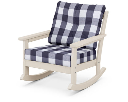 POLYWOOD® Vineyard Deep Seating Rocking Chair in Sand / Buffalo Plaid Navy
