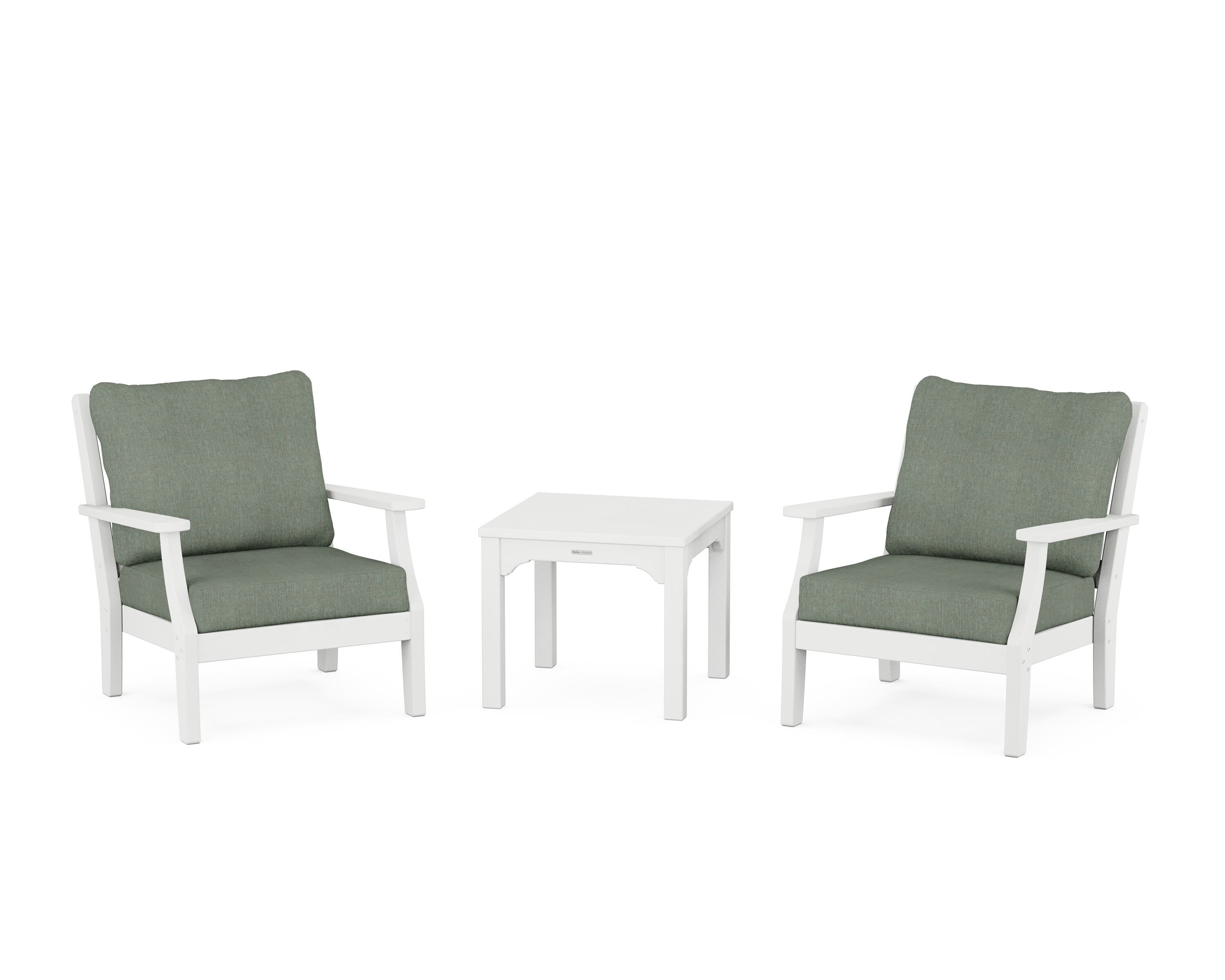 Martha Stewart by POLYWOOD® Chinoiserie 3-Piece Deep Seating Set in White / Cast Sage