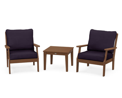 POLYWOOD® Braxton 3-Piece Deep Seating Set in Teak / Navy Linen