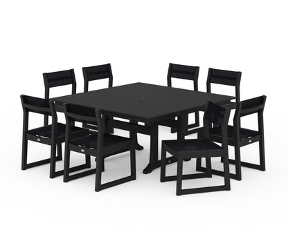 POLYWOOD® EDGE Sling Side Chair 9-Piece Farmhouse Trestle Dining Set in Black / Black Sling