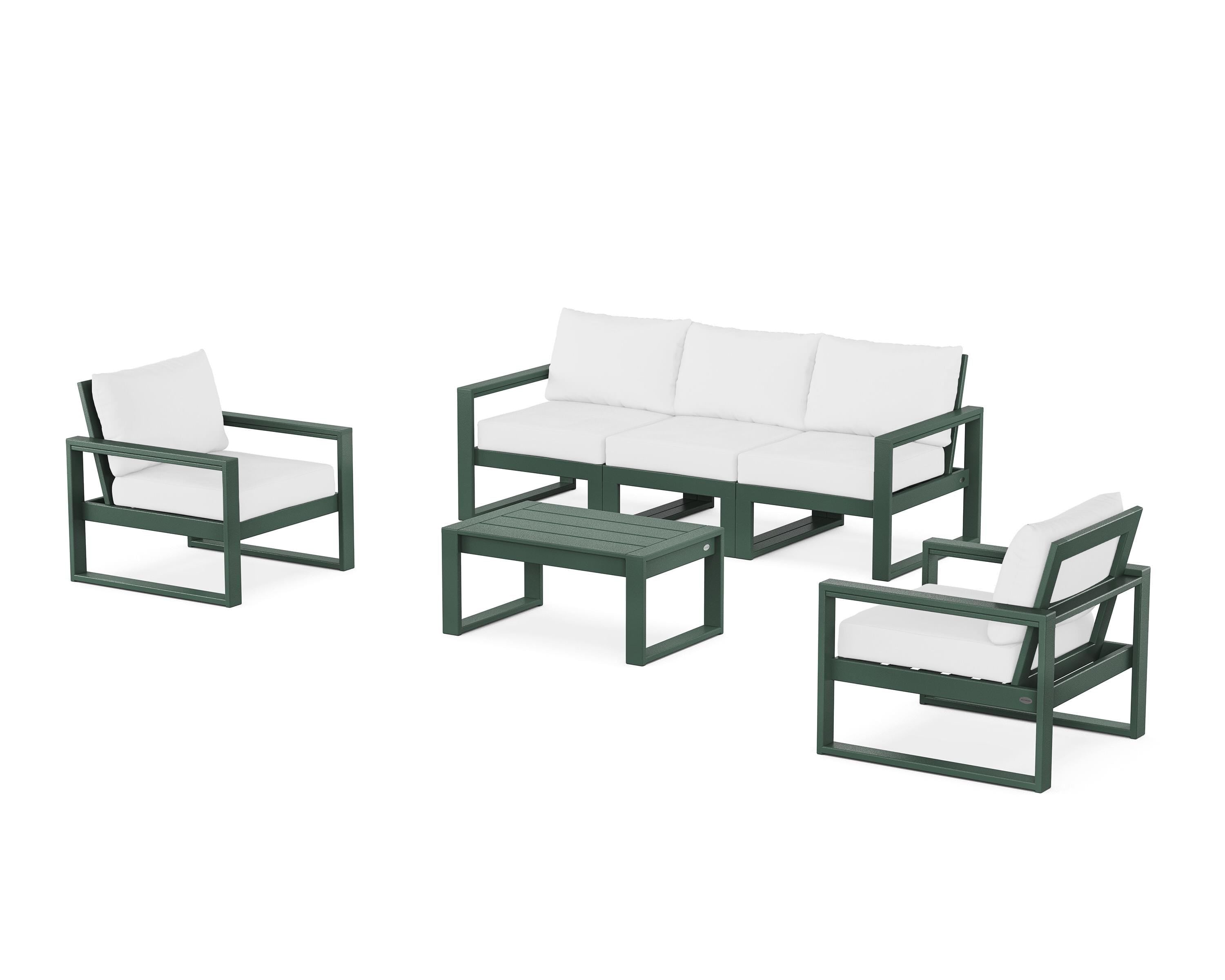 POLYWOOD® EDGE Sectional 4-Piece Deep Seating Set with Sofa in Green / Natural