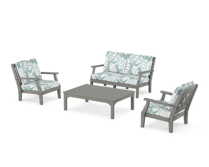Martha Stewart by POLYWOOD® Chinoiserie 4-Piece Deep Seating Set with Loveseat in Slate Grey / Leaf Glacier Spa
