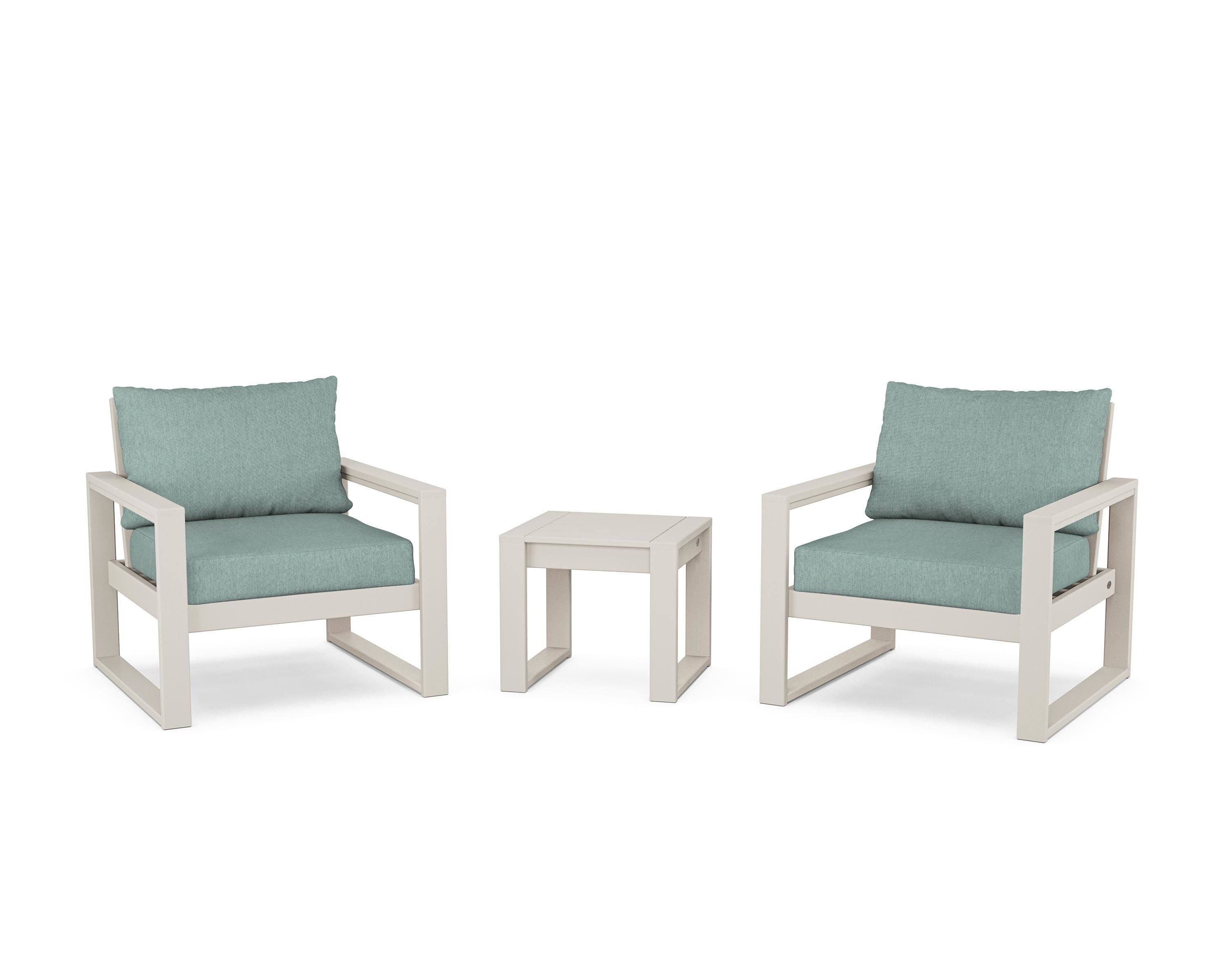POLYWOOD® EDGE Sectional 3-Piece Deep Seating Set in Sand / Glacier Spa