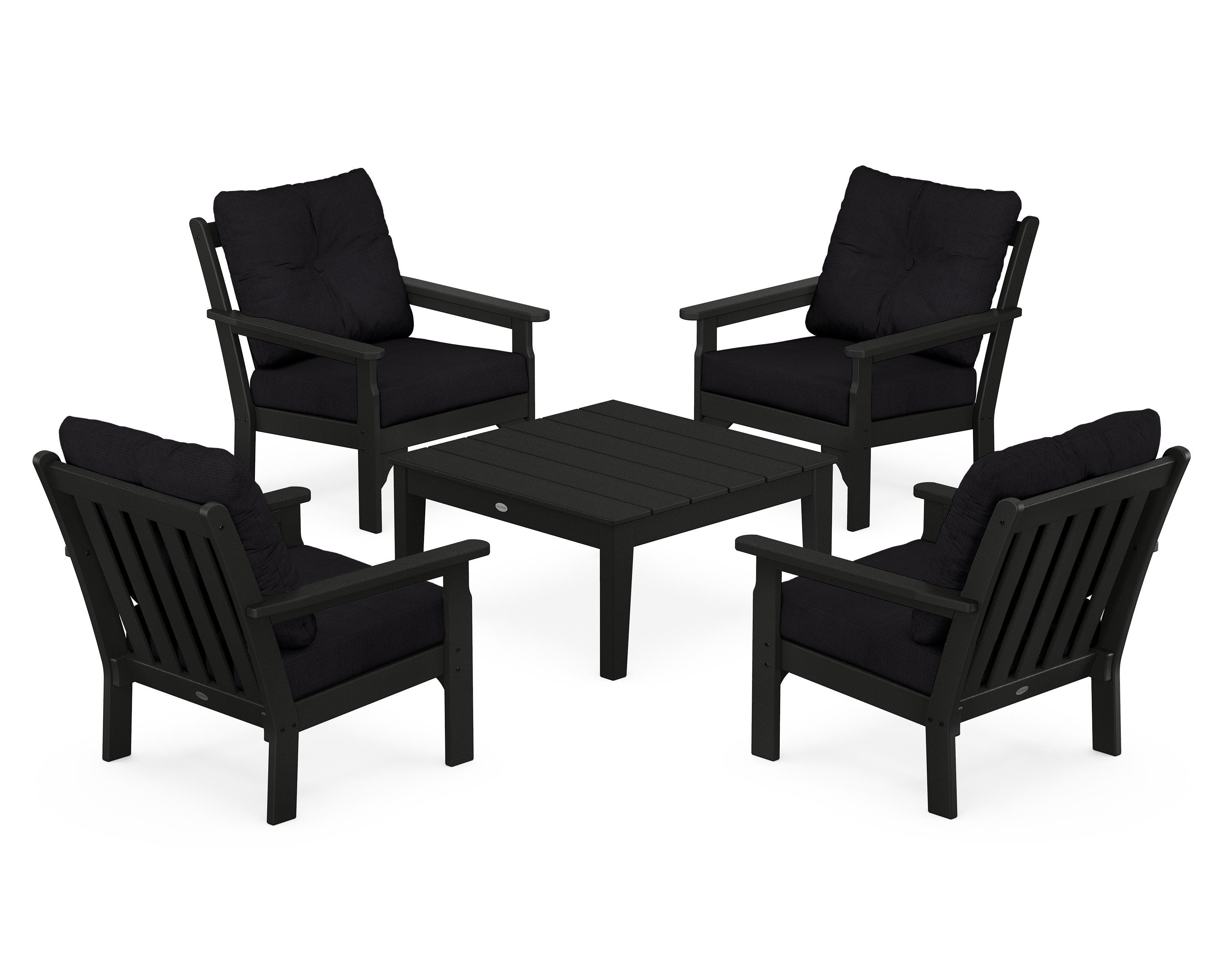POLYWOOD® Vineyard 5-Piece Deep Seating Conversation Set in Black / Midnight Linen