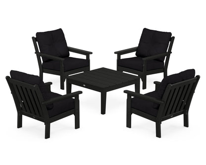 POLYWOOD® Vineyard 5-Piece Deep Seating Conversation Set in Black / Midnight Linen