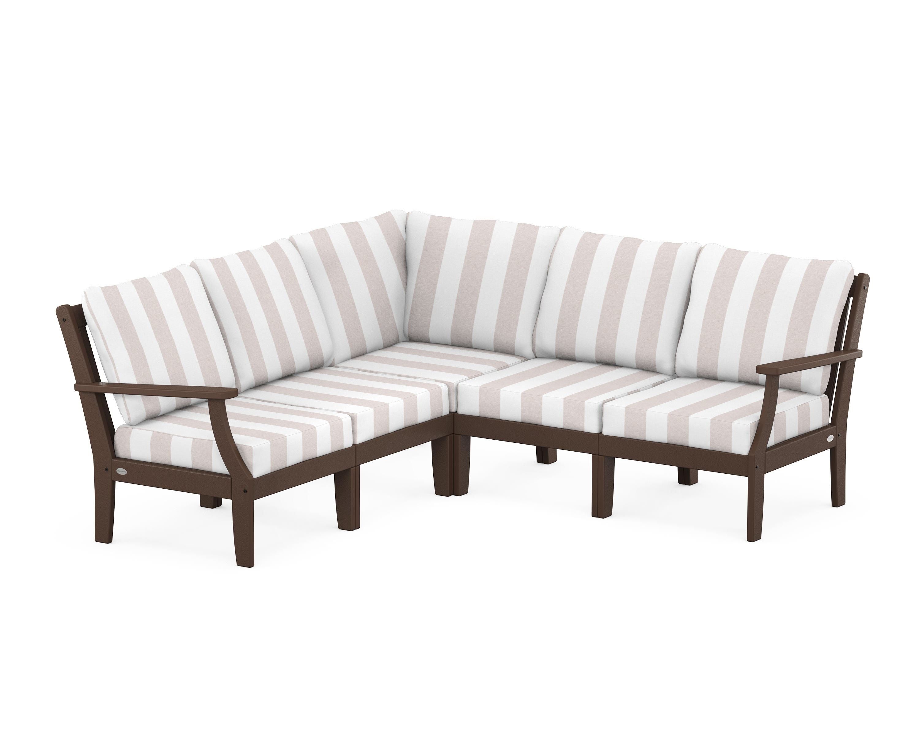 POLYWOOD® Braxton Modular 5-Piece Deep Seating Set in Mahogany / Cabana Stripe Dune Burlap