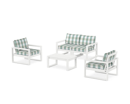 POLYWOOD® EDGE Sectional 4-Piece Deep Seating Set with Loveseat in White / Buffalo Plaid Glacier Spa