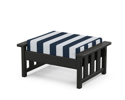 Martha Stewart by POLYWOOD® Acadia Deep Seating Ottoman in Black / Cabana Stripe Marine Indigo