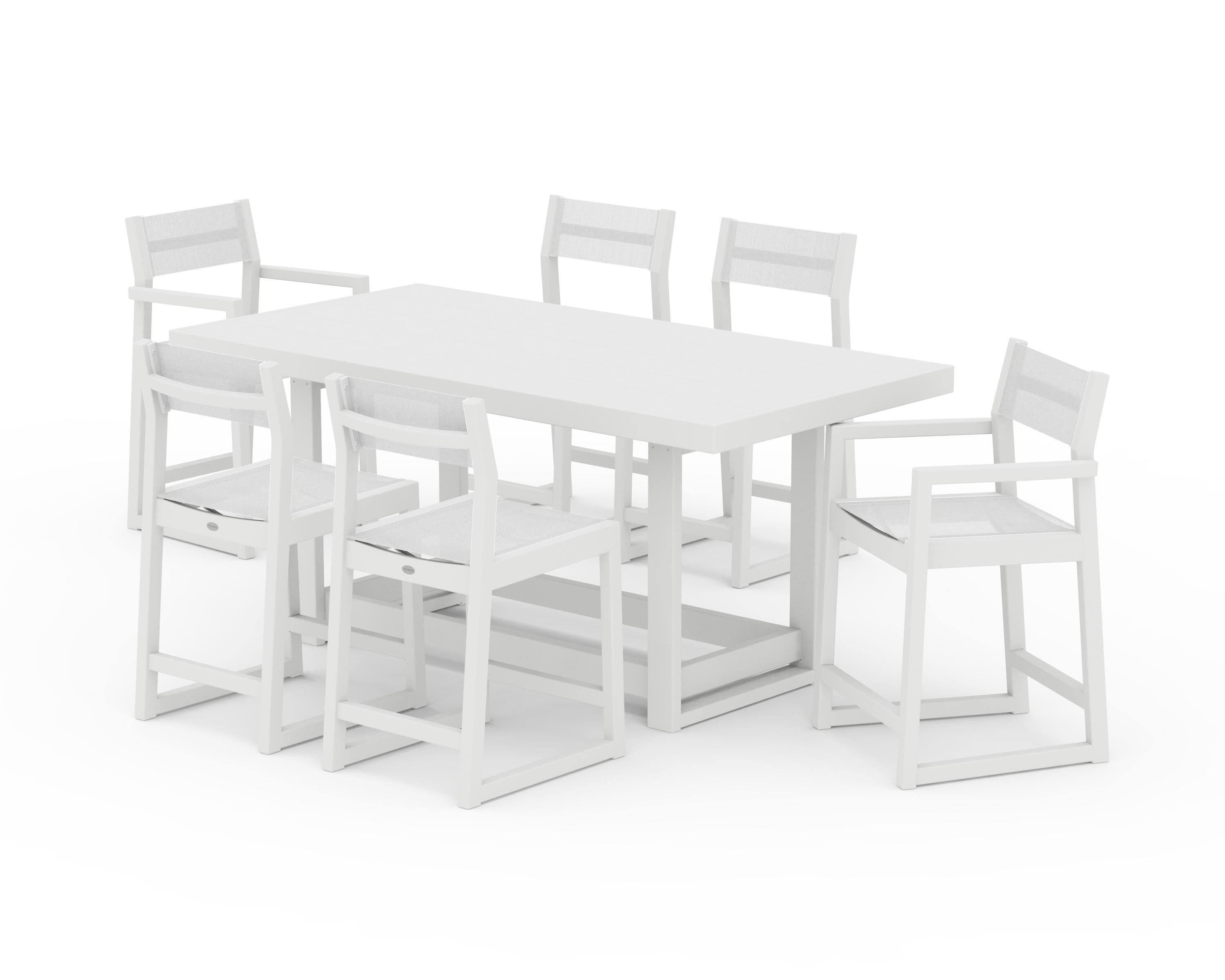 POLYWOOD® EDGE Sling 7-Piece Counter Table Set in White / White Sling