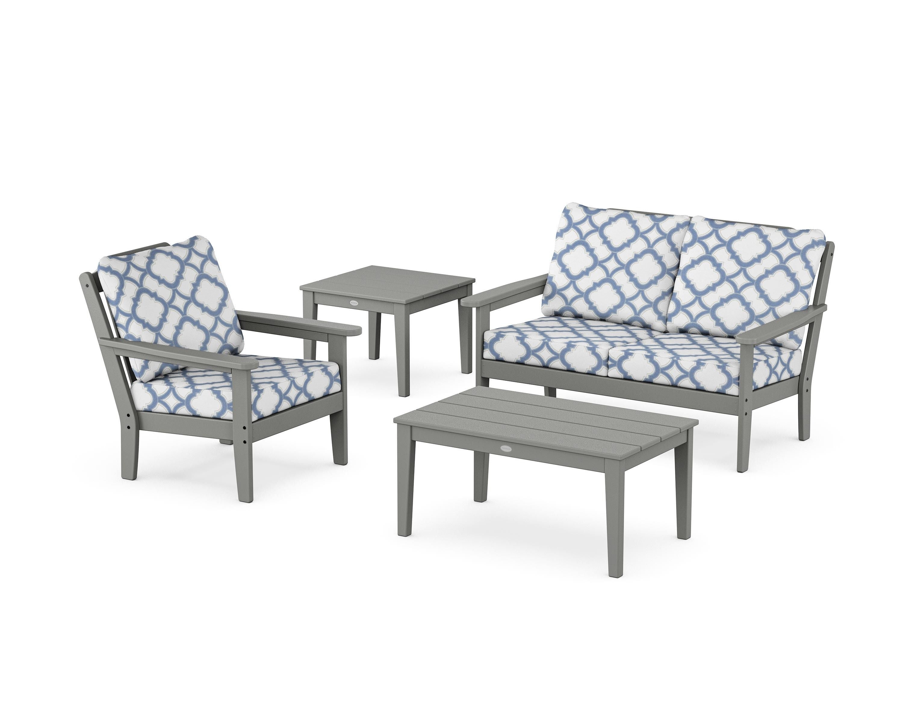 Country Living Wovendale 4-Piece Deep Seating Set in Slate Grey / Trellis Sky Blue