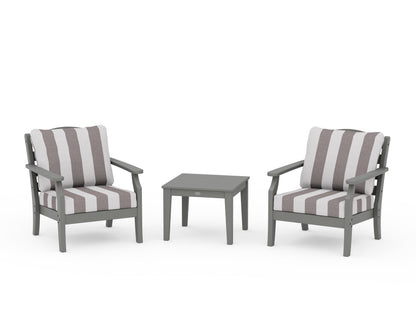 Draper James™ by  POLYWOOD® Savannah 3-Piece Deep Seating Set in Slate Grey / Cabana Stripe Grey Mist
