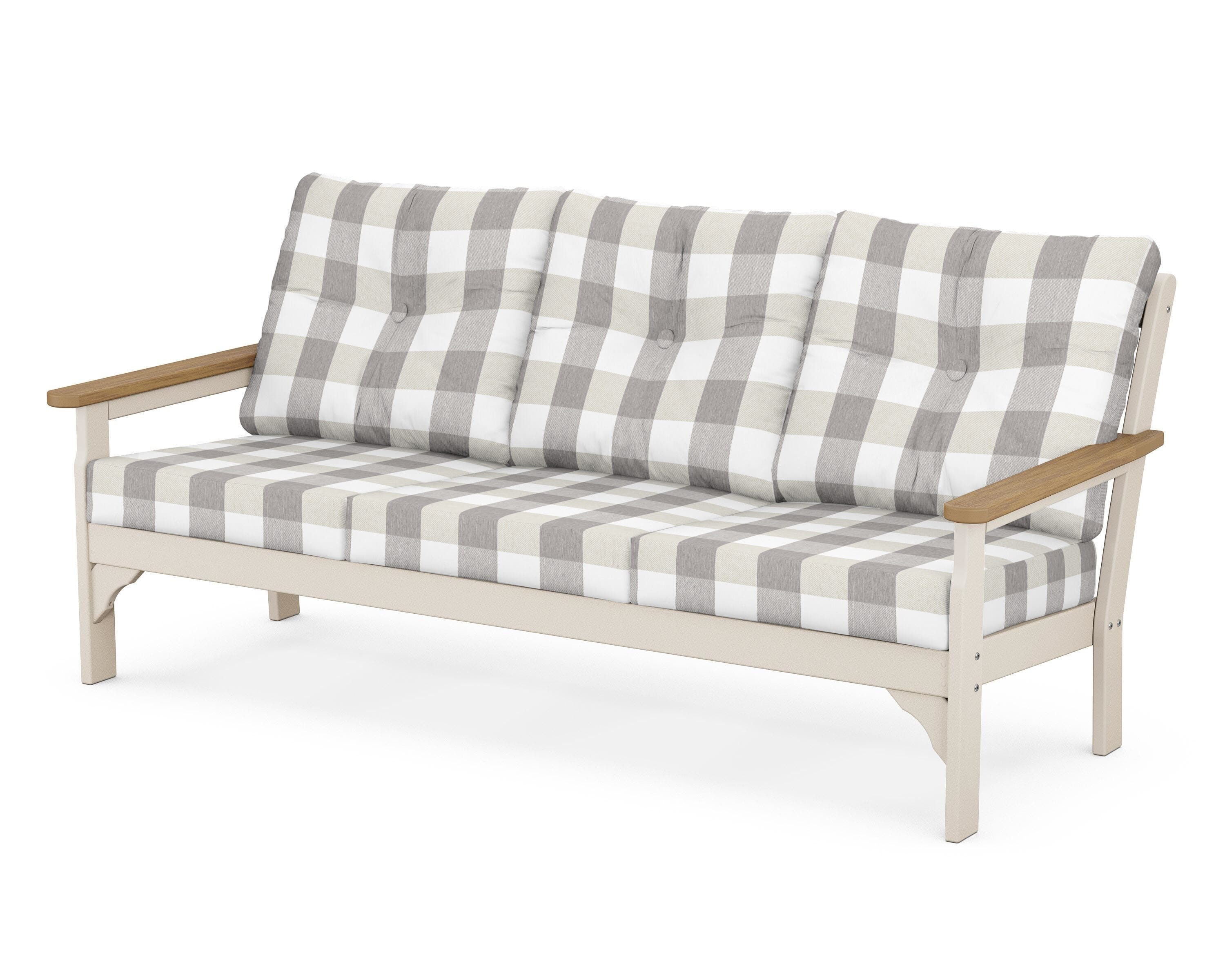 POLYWOOD® Vineyard Deep Seating Sofa in Sand / Natural / Buffalo Plaid Grey Mist