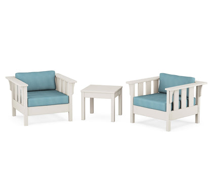 Martha Stewart by POLYWOOD® Acadia 3-Piece Deep Seating Set in Sand / Lattice Sky Blue
