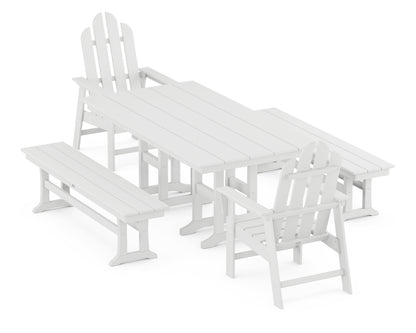 POLYWOOD® Long Island 5-Piece Farmhouse Dining Set with Benches in White