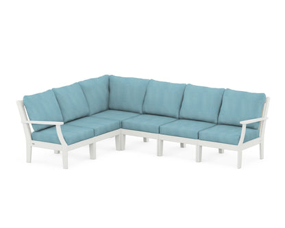 POLYWOOD® Braxton Modular 6-Piece Deep Seating Set in Vintage White / Lattice Sky Blue