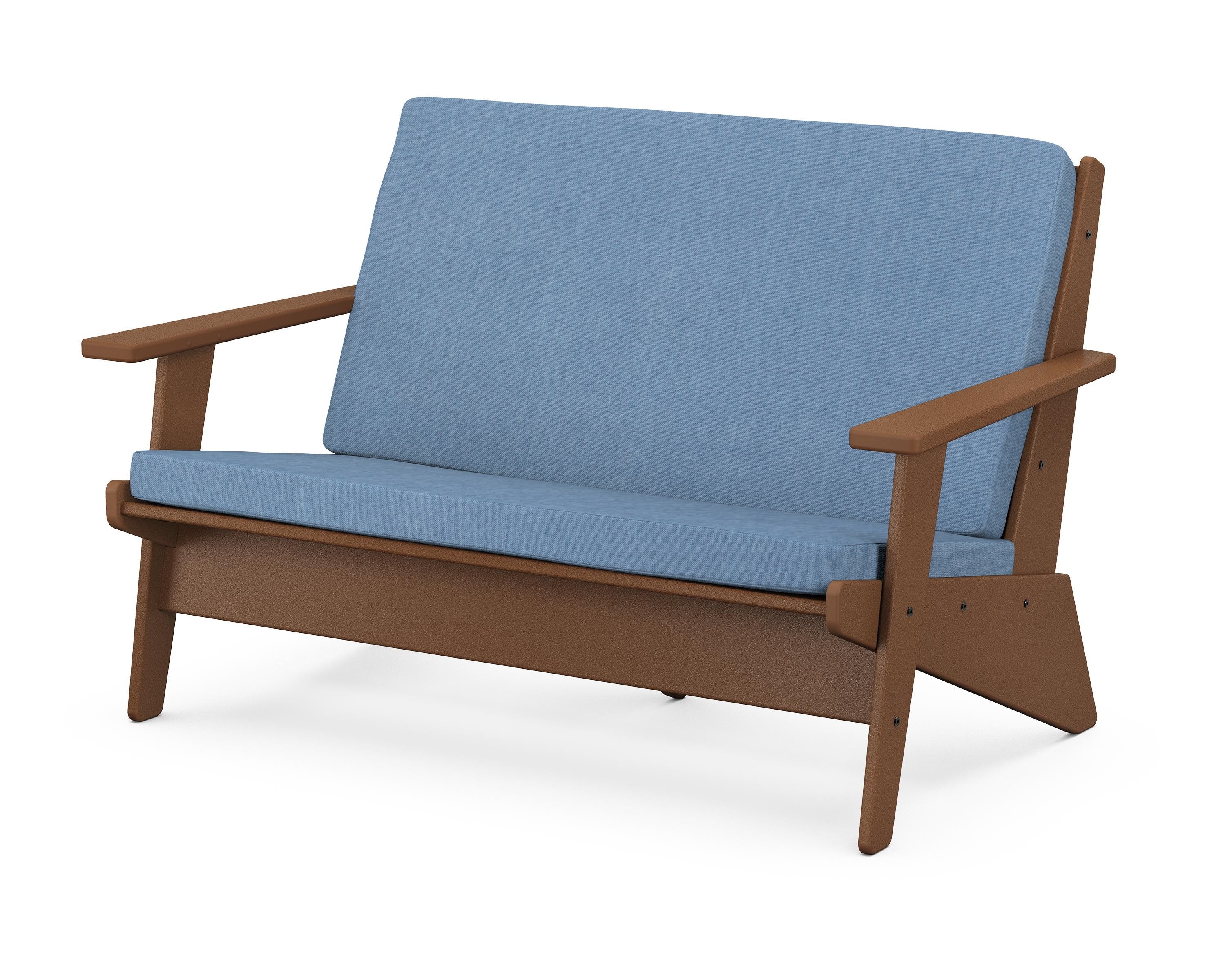 POLYWOOD® Riviera Modern Lounge Loveseat in Teak / Sky Blue