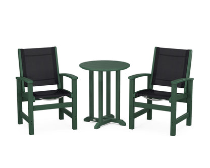 POLYWOOD® Coastal 3-Piece Round Bistro Dining Set in Green / Black Sling