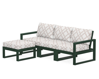 POLYWOOD® EDGE 4-Piece Modular Deep Seating Set with Ottoman in Green / Trellis Dune Burlap
